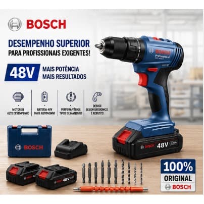 Parafusadeira Bosch Furadeira Elétrica 48V com 2 Baterias